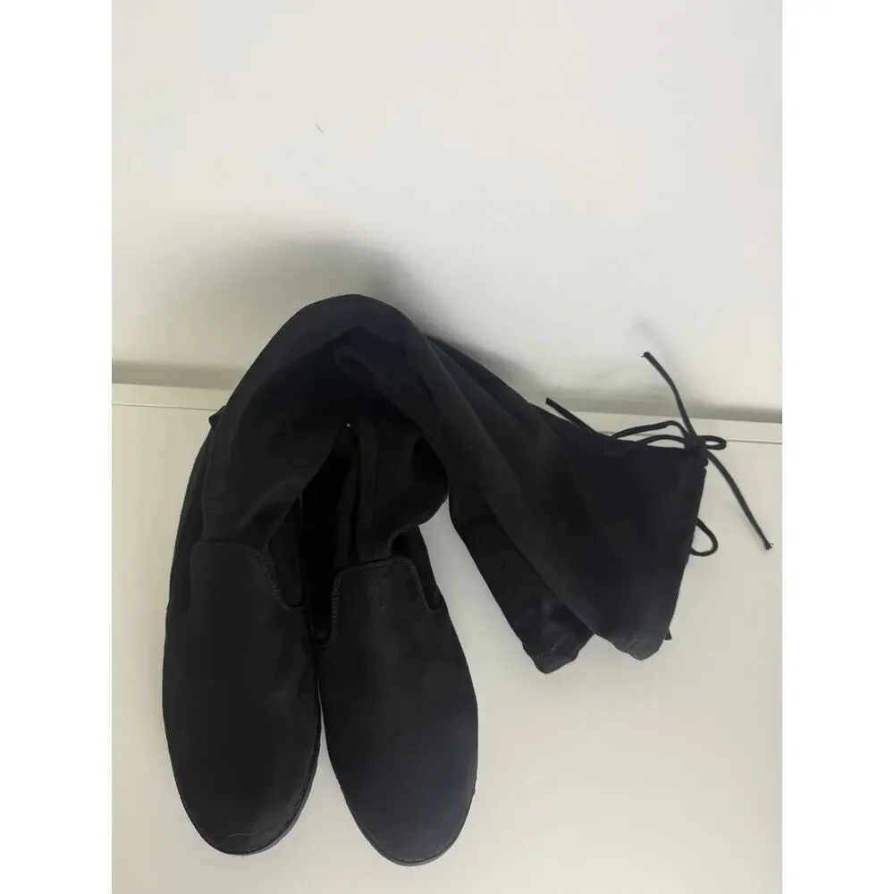 Forever Womens Over The Knee High Faux Suede Pull-On Tie Accent Black Boots 7